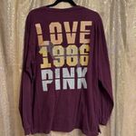 PINK - Victoria's Secret  Maroon Rhinestone Glitter Campus Long Sleeve Top Large Photo 0