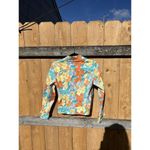 Nicole Miller Womens Floral Long Sleeve Cotton Denim Jacket 6 Orange Blue Button Photo 5