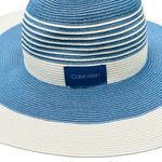 Calvin Klein  Blue White Striped Paper Wide Brimmed Sun Hat Photo 3