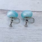 Vintage Screw On Earrings Domed Frosted Light Blue Photo 5