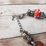 Vintage Dragonfly Charm Bracelet Silver Tone & Orange/Red Beads Photo 3