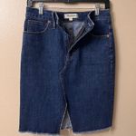Madewell Women's Raw Hem Front Slit Denim Skirt Blue Stretch Midi Size 27 Photo 3