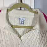 Nicole Miller  Cable Knit Collared Pullover Sweater White‎ with Pink Size medium Photo 1