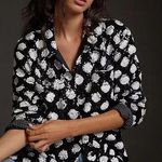 Maeve Anthropologie Black White Polka Dot Sequined Button Up Jacket Shirt XS Photo 0