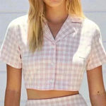 Brandy Melville John Galt Small Vivian Plaid Crop Top Collar Light Pink White Photo 0