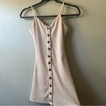 Privacy Please  Neutral Beige Ribbed Mini Dress with Tortoise Buttons Size XXS Photo 2