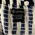 Style House  Button Up Midi Dress M Blue White Striped Pockets Adjustable Straps Photo 5