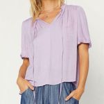 Current Air  Thalia Split Neck Smocked Lavender Pink Dot Blouse Top Size Large Photo 0