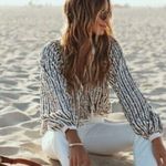 Sézane Sezane Bonny Sequin Long Sleeve Pullover Blouse Top Tassels Cream Ecru 38 Photo 1