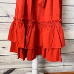 Calvin Klein Rust Orange-Red V Neck Sleeveless Ruffle Flare Dress Photo 1