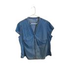 Vintage Blue Denim Pearl Snap Capped sleeve Shirt Boho Western coastal cowgirl Size XL Photo 6