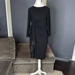 Women’s Black Asymmetrical Ruffled Midi Dress 3/4 Sleeve Zip Back Size XL NEW Photo 1