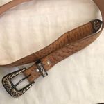 Longhorn Brown 100% Genuine Ostrich Leather Western belt with gold black brown details Photo 2