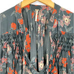 Free People | XS | Blue w/ Red Floral Print Pebble Crepe So Fine Smocked Tunic Photo 5