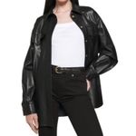 7 For All Mankind Womens Faux Leather Snap Button Shirt Jacket Sz Large Black Photo 1