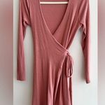 Urban Outfitters  Ribbed Wrap Long Sleeve Dress, Dusty Rose, Size Medium Photo 0
