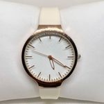 Women quartz analog watch 36mm rose gold tone case white silicone band running Photo 0