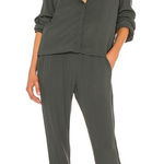 Monrow Jumpsuit Crepe Long Sleeve Collared Button Down Olive Green Size Large Photo 0