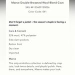 Anthropologie NWT  Maeve double breasted wool blend coat in navy blue Photo 4