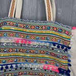 America and beyond colorful rainbow Pom Pom tassel hand bag tote purse beach bag Pink Photo 1