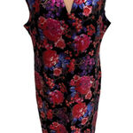 ECI  Velvet Floral Sheath Dress Size XL‎ Metallic Whimsigoth Wedding Guest Party Photo 0
