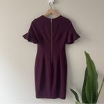 Calvin Klein Elegant Purple Ruffle Short Sleeve Dress Zip Up Zipper Back Pencil Photo 3