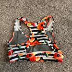 Senita Athletics  Floral Striped Sports Bra - Black, White, Red, Orange, Yellow Photo 2