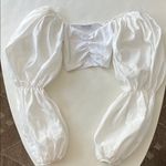 ZARA  White Sweetheart Neck Ruched Puff Long Sleeve Crop Top Size S Photo 3