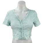 Urban Outfitters  Light Blue Ruffle Crinkled Button Stretch Crop Top Blouse Sz M Photo 0