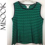 Misook  Green & Black Knit Striped Sleeveless Top L Photo 2