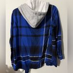 Uk2la Womens  Blue Hooded Plaid Shirt Photo 3