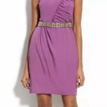Trina Turk Silk Dress Womens Size 8 One Shoulder Beaded Belted Mini Party Purple Photo 1