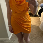 Vibrant Orange Draped Mini Dress Size M Photo 0