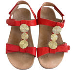 Vionic  Farra Red Faux Leather Strappy Adjustable Gold Medallion Comfort Sandal Photo 0