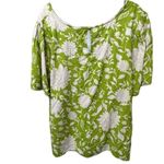Ava & Viv Lime Green White Floral Linen Blend Rayon Blouse Photo 4