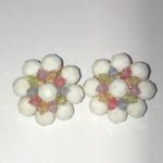 Western Germany Vintage White Colorful Cluster Beaded Boho Clip On Earrings Photo 1