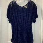 Faded Glory  Navy Print V Neck Short Sleeve Aline Top 1X Photo 0