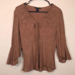 Anne Carson  Women’s Silk Floral Paisley Textured  Tie Neck Flare Sleeve Blouse Photo 0