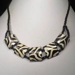 Vintage Wood and Seed Bead Collar Statement Necklace Black Photo 0