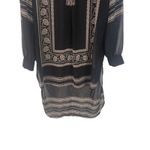 Knox Rose  XS Black Printed High Low Boho Roll Tab Sleeves‎ Sheer Tunic Top Photo 2