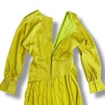 Chartreuse Pleated Wrap Dress Long Sleeve Asym Hem Midi Yellow Women Gold Size M Photo 8