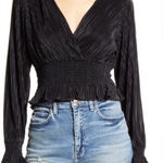 Leith  Black Smocked V-Neck Blouse size S Photo 0