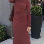 ZARA  Elegant Burgundy brown wine Maxi Dress stretchy long Sleeve Casual bodycon  Photo 3