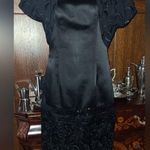 Custom Made Silk Satin Dress w/ Appliqué Accents Black Size M Photo 4