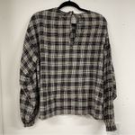 ZARA  Black White & Red Plaid Balloon Sleeve Tie Back Long Sleeve Blouse Womens M Photo 5