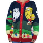 Vintage 80s Cotton Salsa Hot Air Balloon Sweater Blue Size L Photo 2