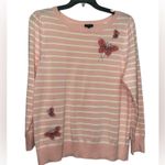 Talbots  Crewneck Sweater Embroidered Butterfly Stripe Size 1X Long Sleeve Pink Photo 1