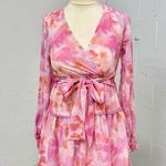 Japna Watercolor pink tie dye flowy bow tiered dress Photo 0