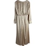 Mac Duggal Champagne Gold Long Sleeve Faux Wrap Slit Satin Evening Gown Size 12 Photo 12