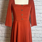 Miami  Women's M Rust Square Neck Button Front Fit & Flare Dress Softcore Chic Photo 0